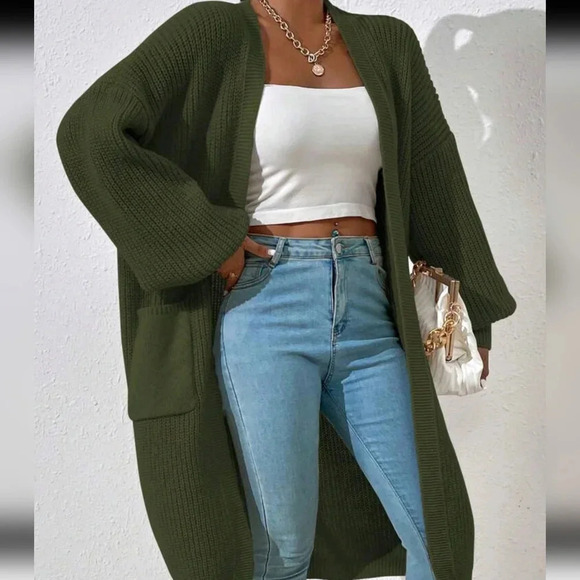 Solid Color Simple Long Sleeve Cardigan - Picture 2 of 5